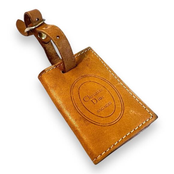 CHRISTIAN DIOR Vintage Tan Leather Luggage Tag 2x3” - Picture 10 of 13